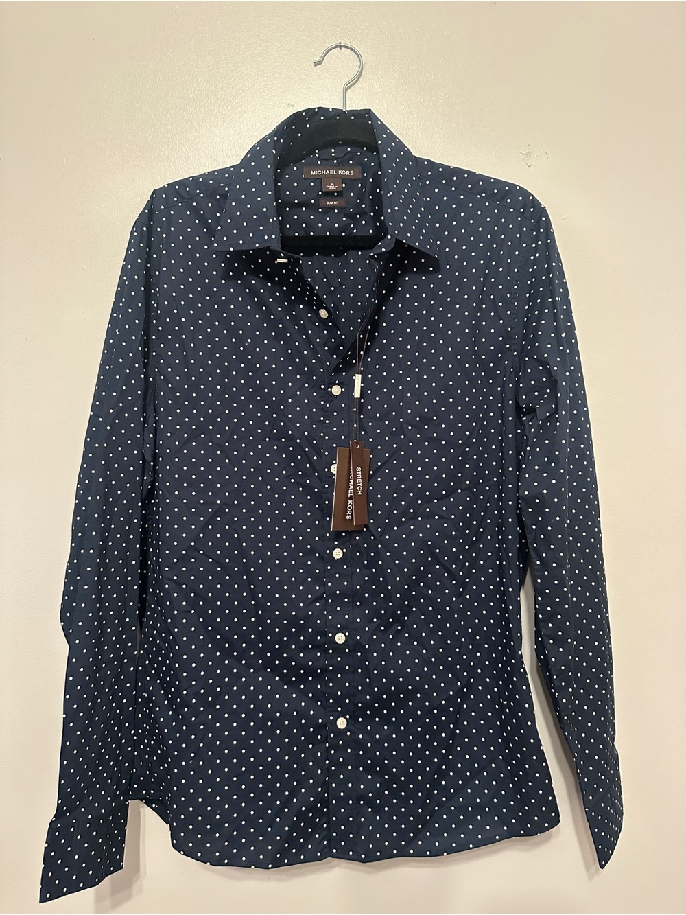 Michael Kors Navy Polka Dot Long-Sleeve Button-Down Shirt